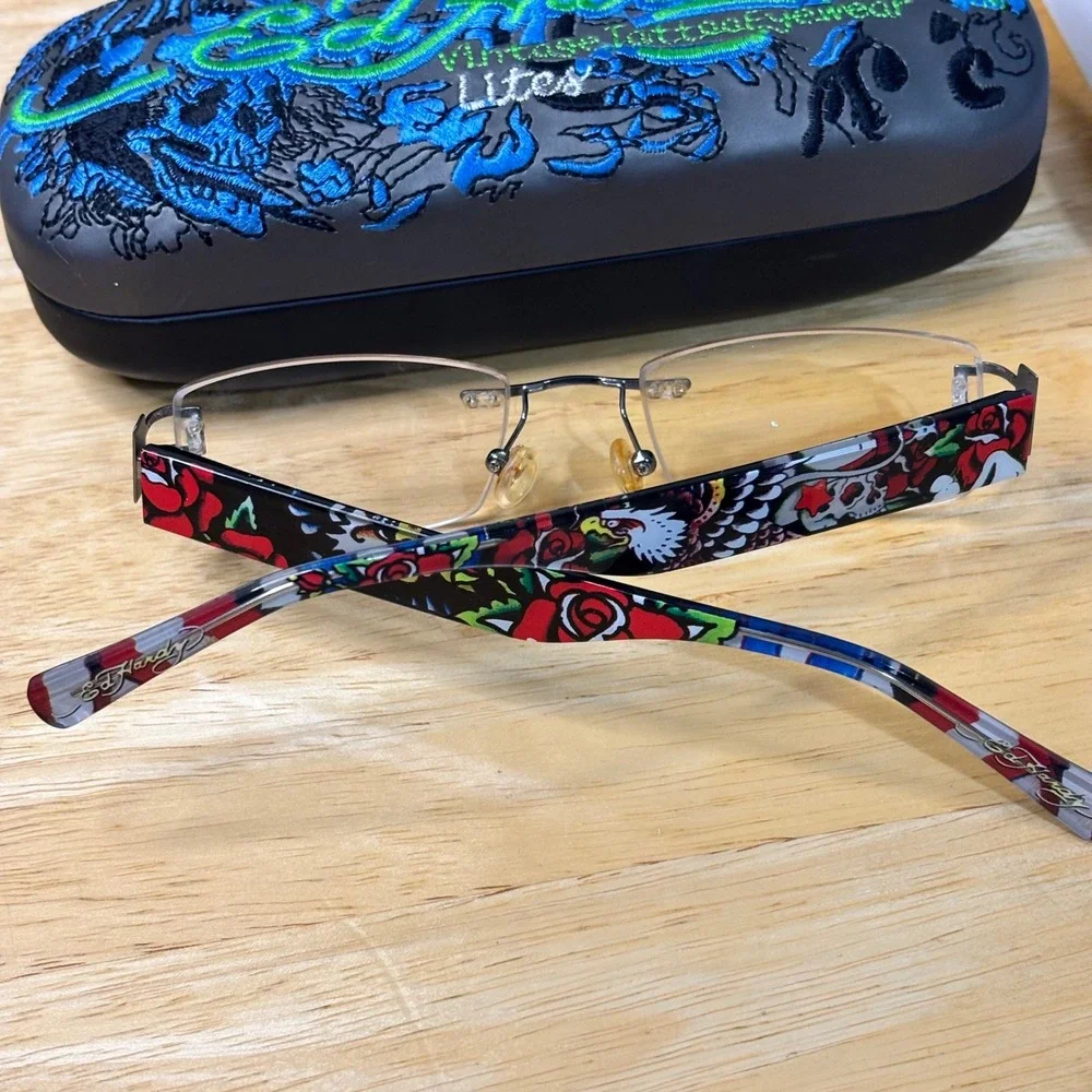 Ed Hardy EHL808 Lites Eyeglasses Unisex 51-18-140 Black Rimless Tattoo
